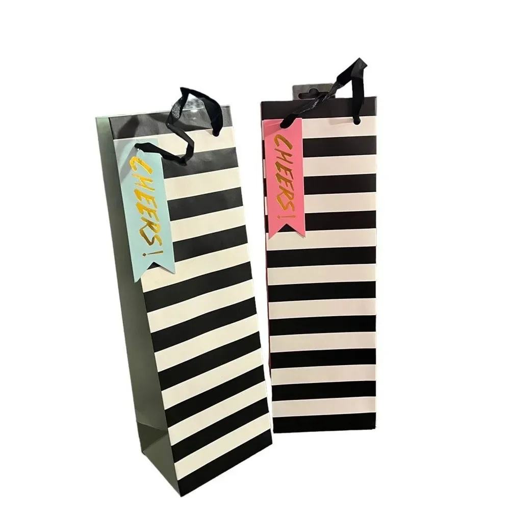 Pack Of Heavy Paper Cheers Wine Gift Bag Set Of 10 Pink Mint Green Black White S